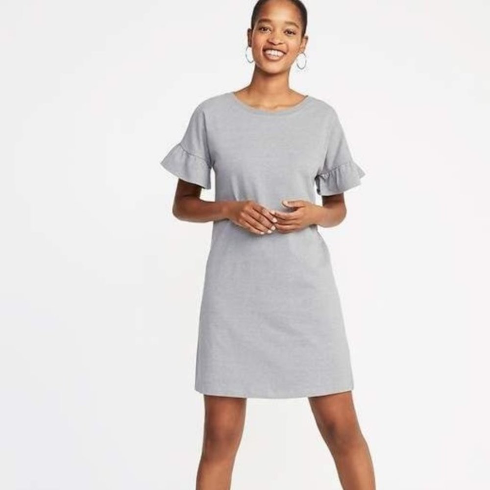 Old Navy Ruffled Sleeve T Shirt Dress Gray S